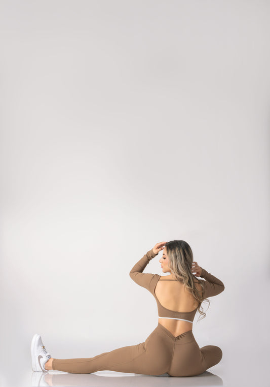 Brownish Backless Long-sleeve+Bra